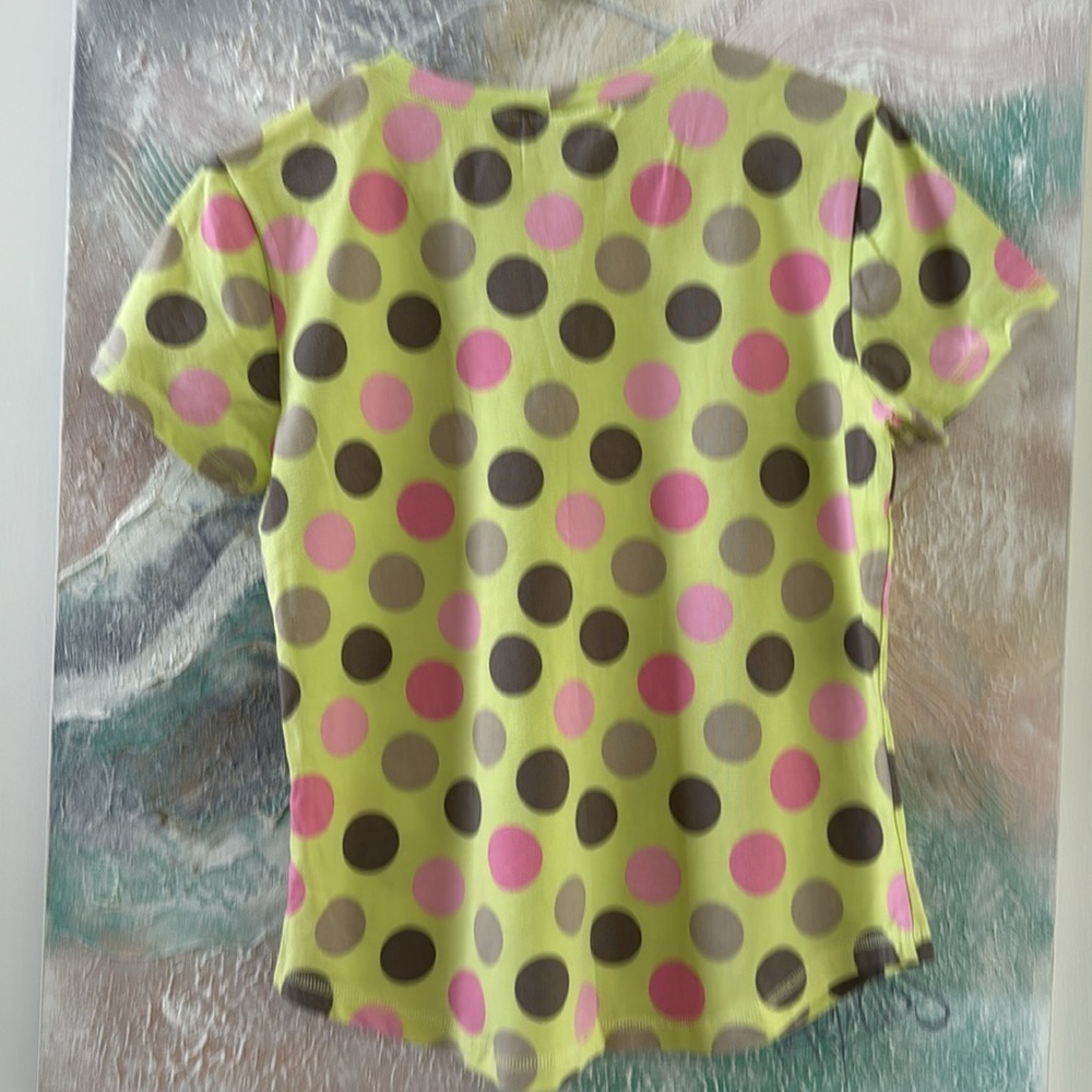 Talbots Green and Pink Polka Dot Short Sleeve Tee - Picture 4 of 4